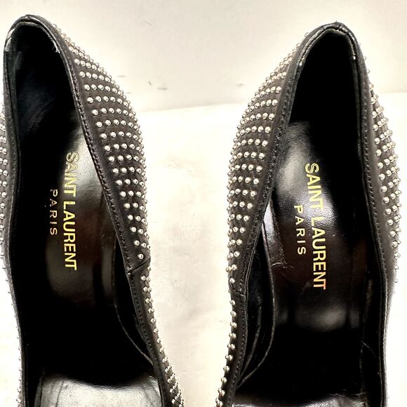 Saint Laurent YSL Studded Janis Black Leather Pumps Heels SZ 37.5 Italy - Picture 8 of 13